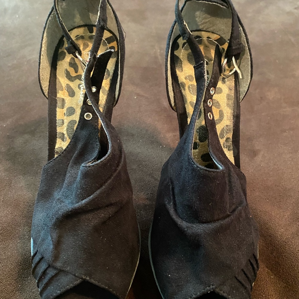 Open Toe Black Suede High Heels